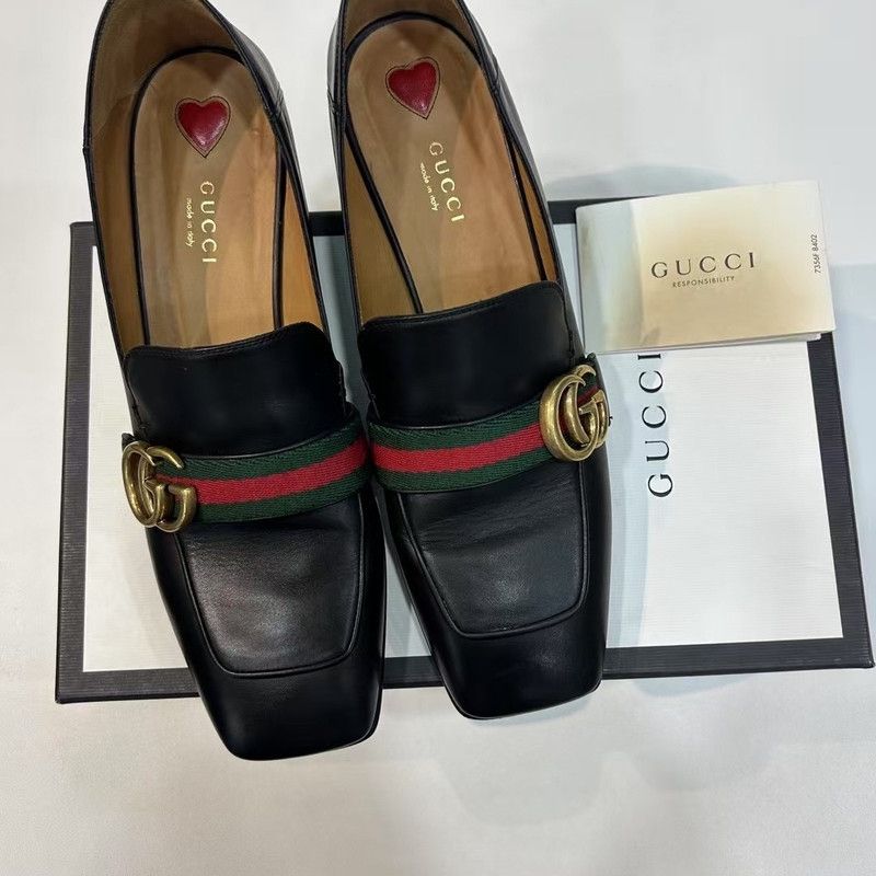 Gucci Gucci Black Leather Mid-Heel Loafer 0079 Size US 9 / EU 42 - 1 Thumbnail