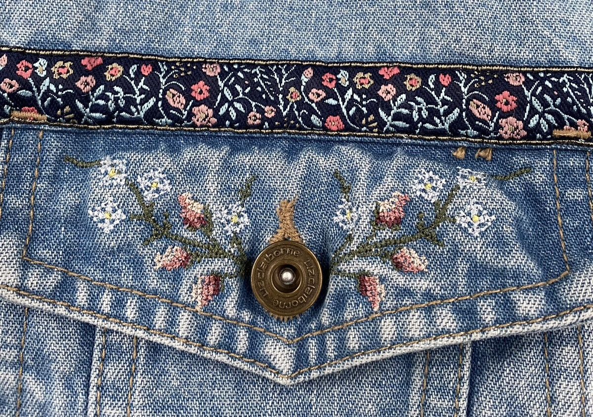 Liz Claiborne VTG Y2K Liz Claiborne Floral Jean Jacket Medium Cropped Size M / US 6-8 / IT 42-44 - 3 Thumbnail