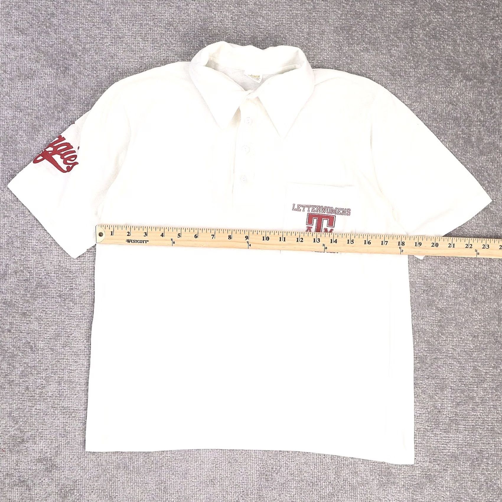 Vintage VTG 80s Texas A& University Aggies Football Medium White Short Sleeve Polo - Vintage 80s Size 32" / US 10 / IT 46 - 4 Thumbnail