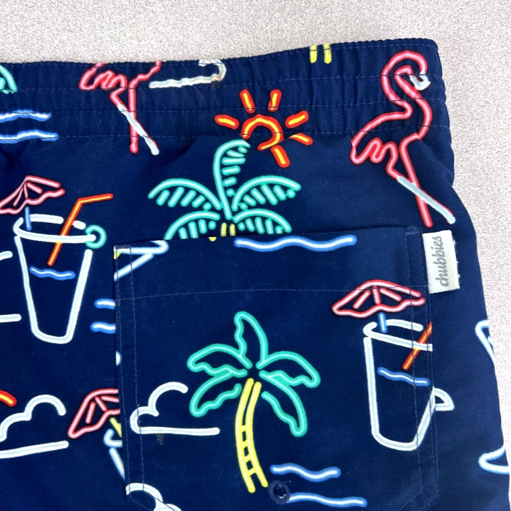 Chubbies Chubbies Swim Trunks Mens XXL Navy Blue Neon Flamingo Palm Tree Size US 39 - 7 Thumbnail