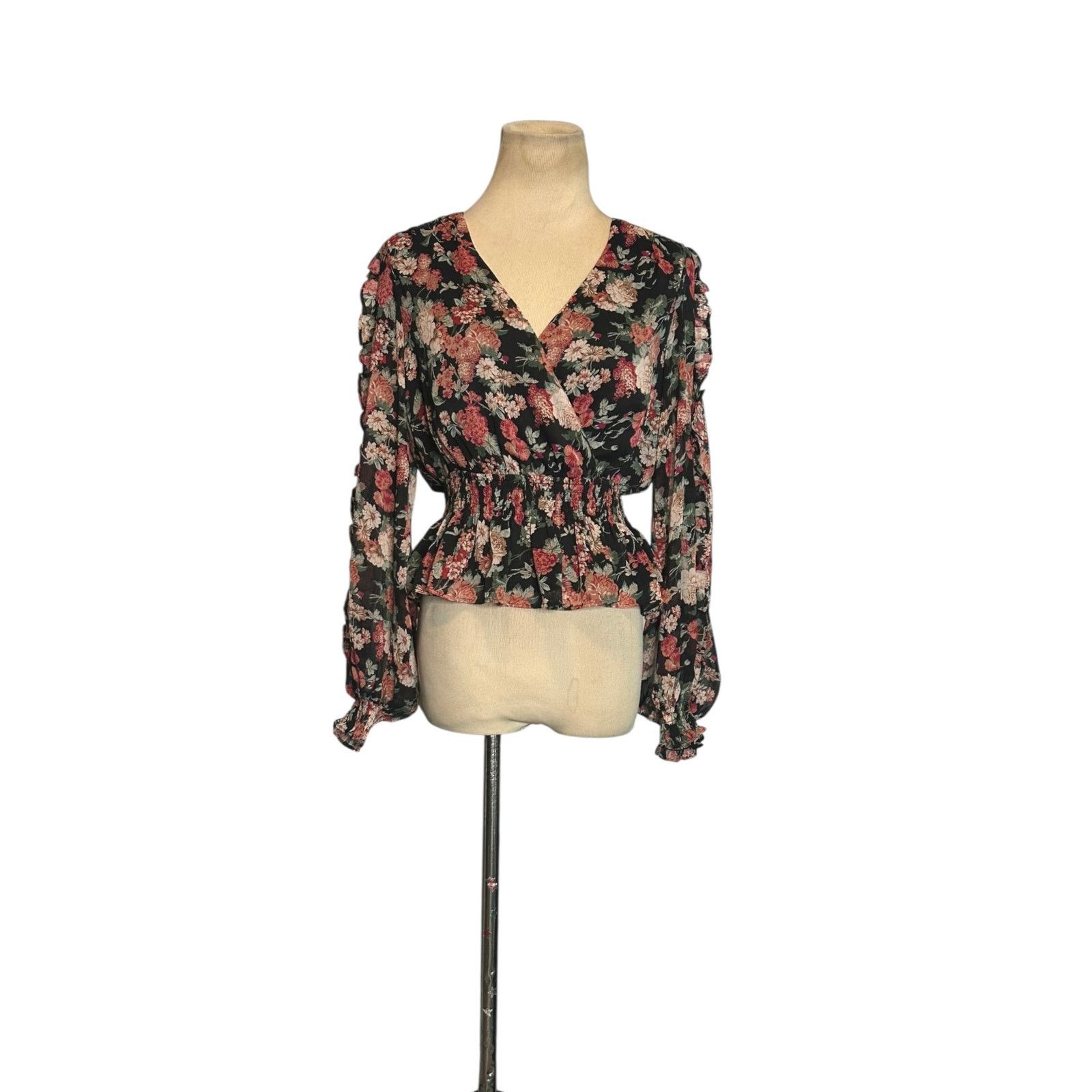 Express Express black red floral long sleeves blouse size XS Size XS / US 0-2 / IT 36-38 - 17 Thumbnail