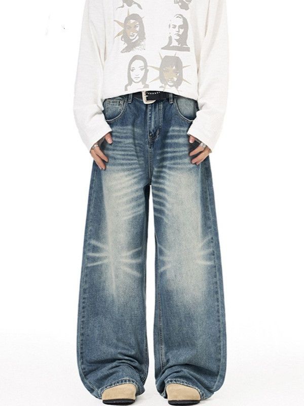 Vintage Men's Retro High Street Washed Whiskered Distressed Jeans Size US 32 / EU 48 - 1 Thumbnail
