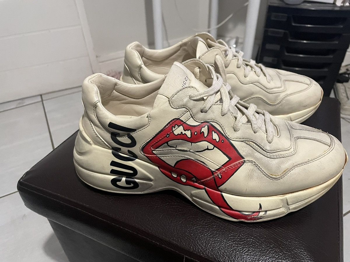 Gucci Gucci Men Leather Rython Dirty Mouth Sneakers Ivory