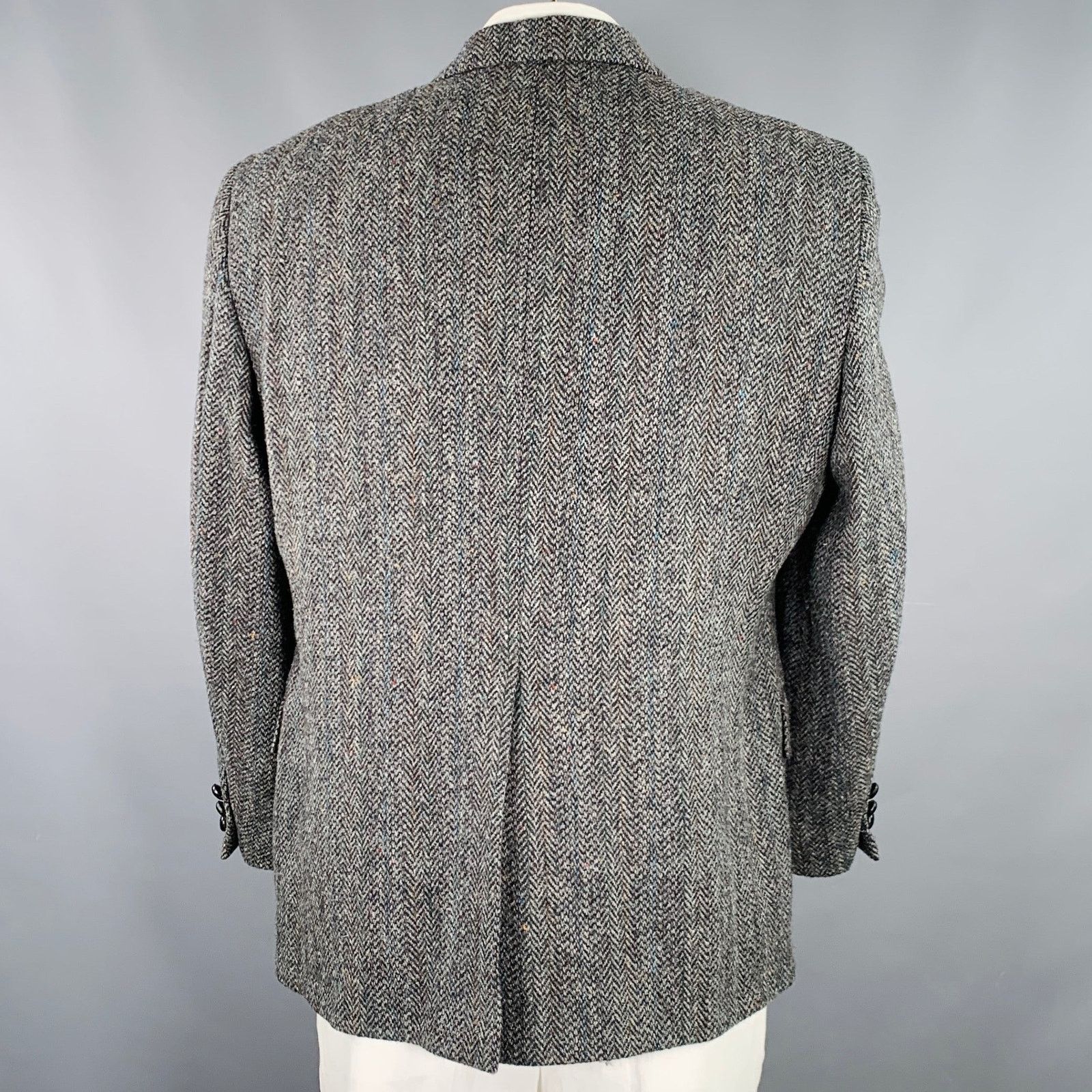 Other Size 46 Grey Black Herringbone Wool Notch Lapel Sport Coat Size 46R - 4 Thumbnail