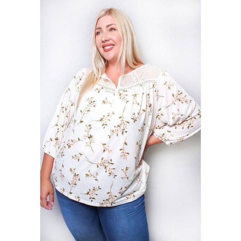 Other Plus Size Floral Print Lace Yoke Blouse Large Size L / US 10 / IT 46 - 1 Thumbnail