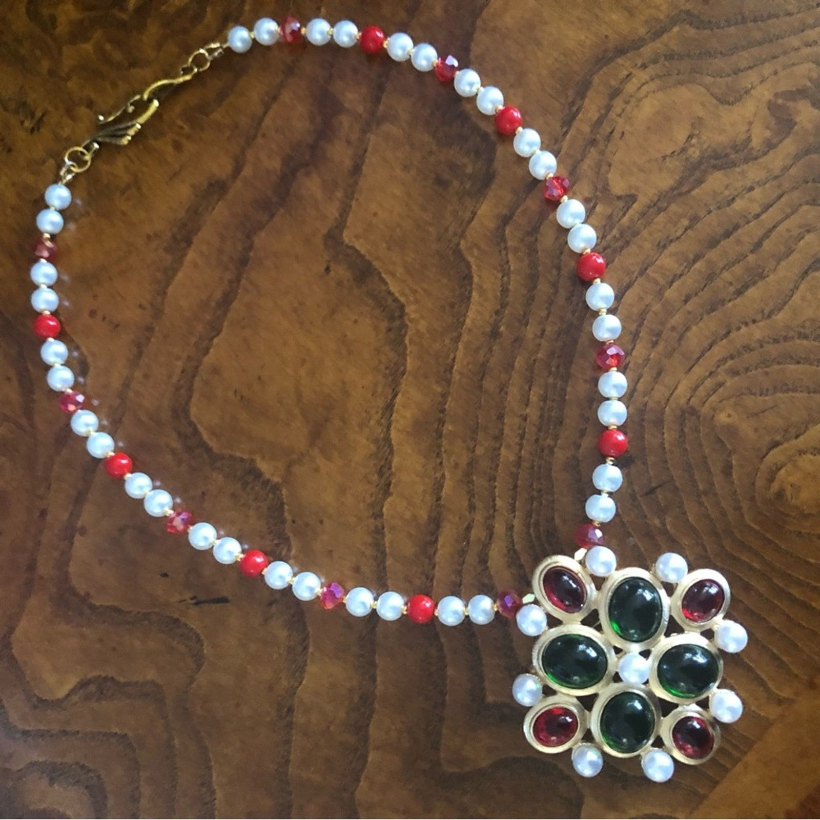 Handmade Handcrafted repurpose cabochon glass stone Pearl necklace Size ONE SIZE - 9 Thumbnail