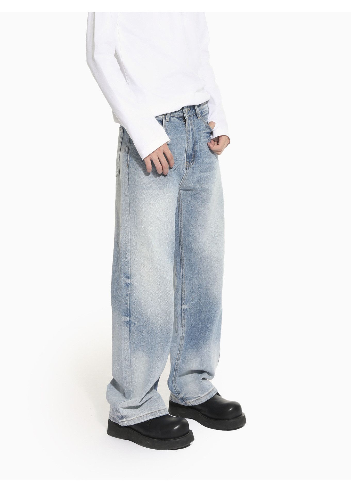 Japanese Brand Men's Japanese distressed straight leg wide-leg washed jeans Size US 32 / EU 48 - 3 Thumbnail