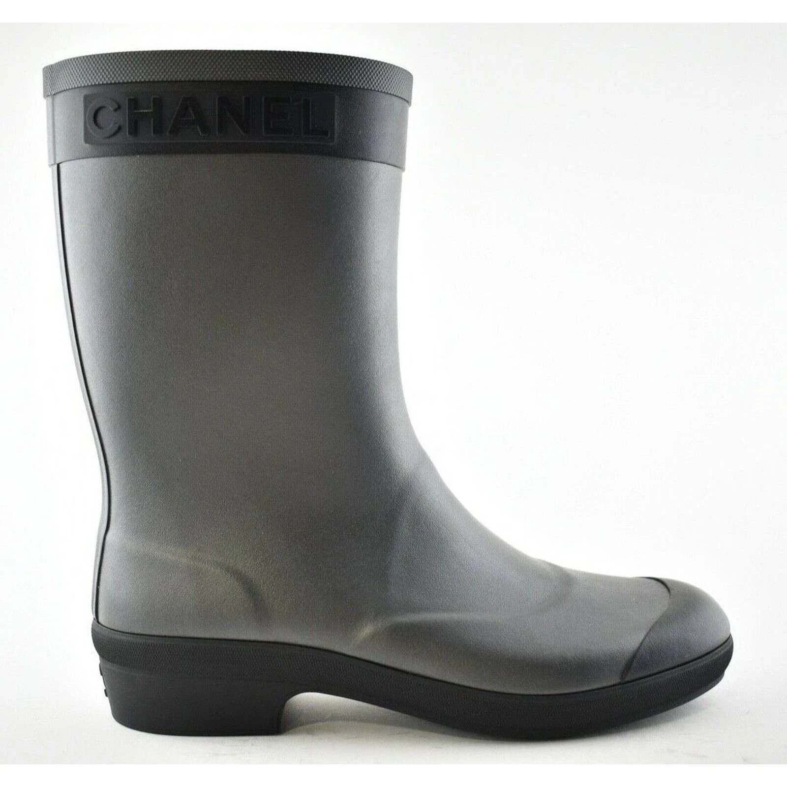 Chanel 19A Black Silver Grey CC Logo Short Mid Calf Pull On