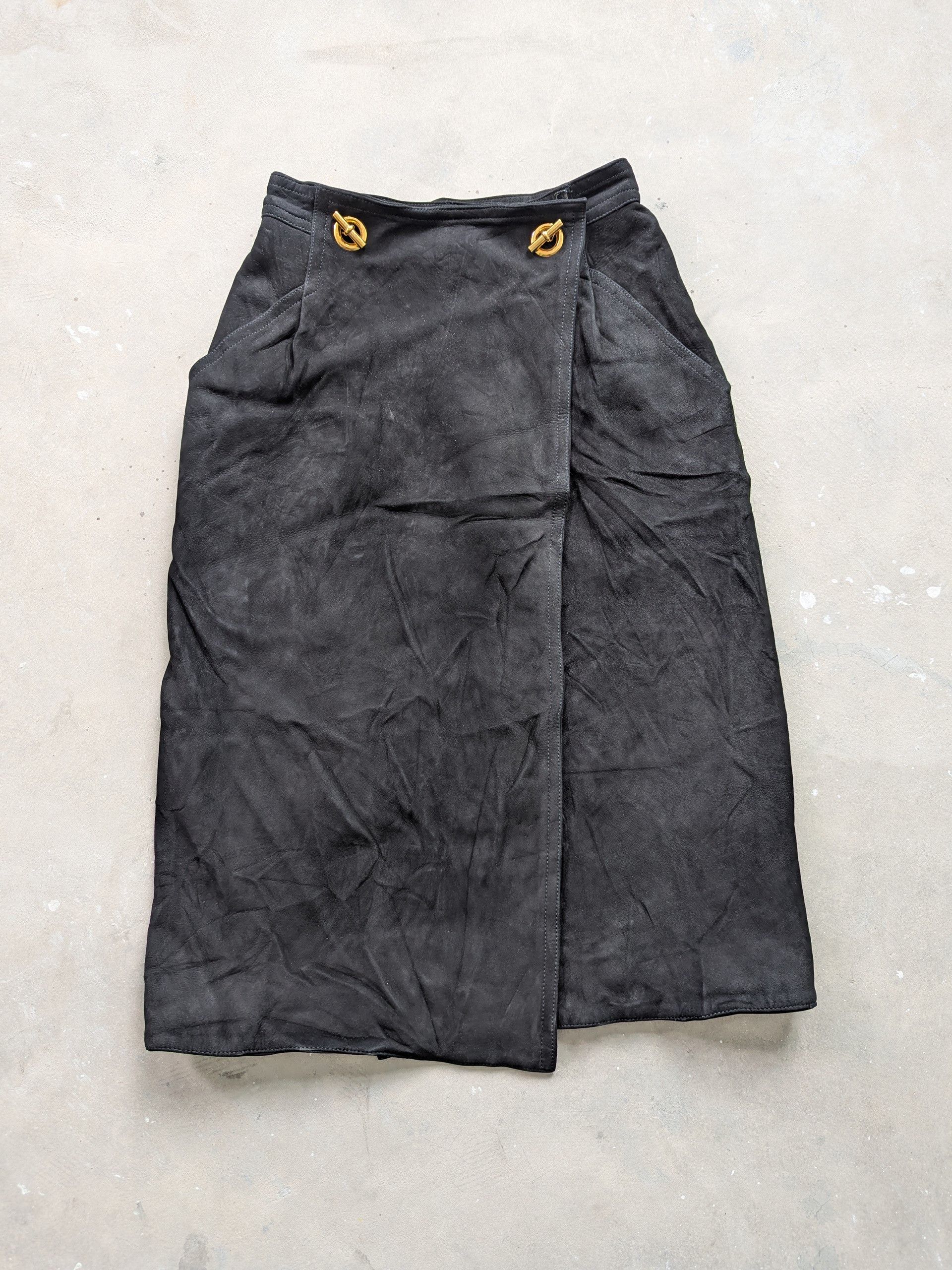 Hermes × Vintage Hermes Midi Skirt Nubuck Leather Viscose Lining Size 25" / US 0 / IT 36 - 1 Thumbnail