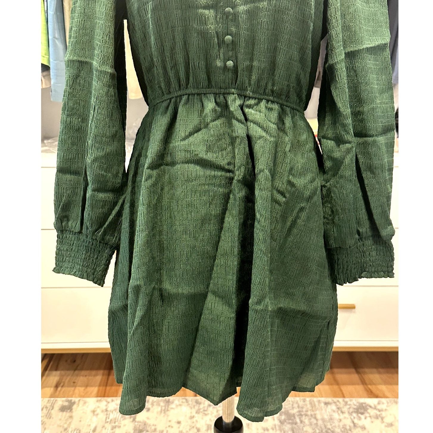 BB Dakota BB Dakota Forest Green Textured Long Sleeve Dress Boho SNWOT Size S / US 4 / IT 40 - 4 Thumbnail