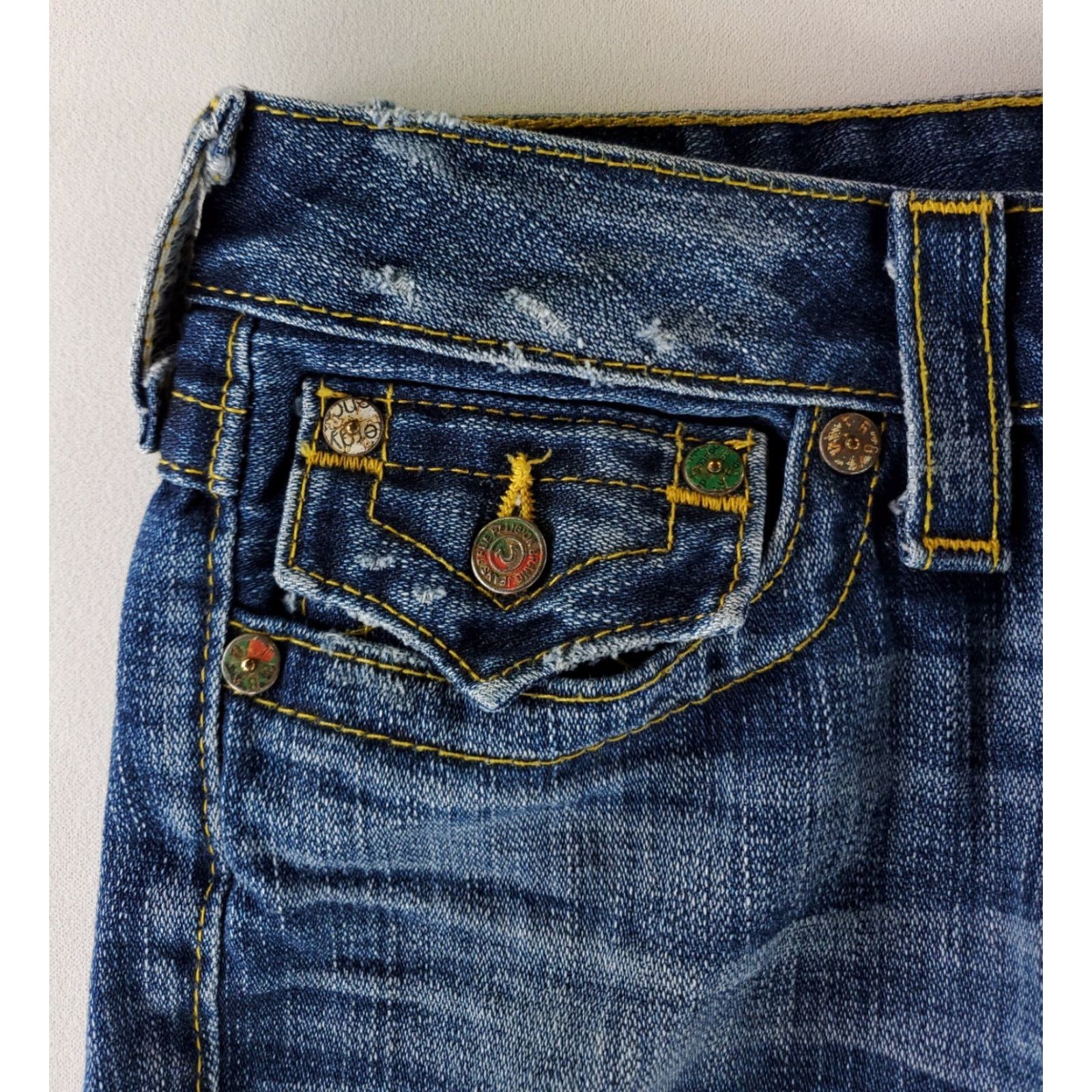 True Religion True Religion Billy Blue Jeans Womens 33x33 USA Skull Blue Straight Size 24" / US 00 / IT 34 - 3 Thumbnail