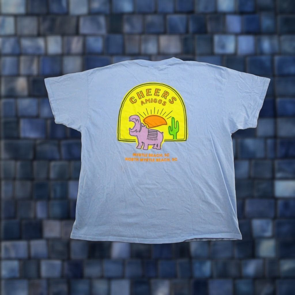 Gildan Nacho Hippo Cantina Maximo Myrtle Beach SC Double Sided T-Shirt Men's 2XL Blue Gildan Short Sleeve Regular Size T-Shirt Mens Size US XXL / EU 58 / 5 - 1 Thumbnail