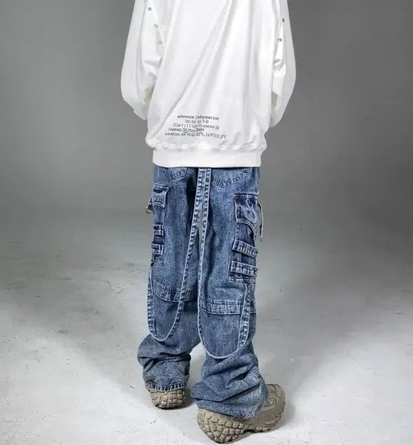 VIBE Heavy washed street style long strap wide leg jeans Size US 32 / EU 48 - 5 Thumbnail