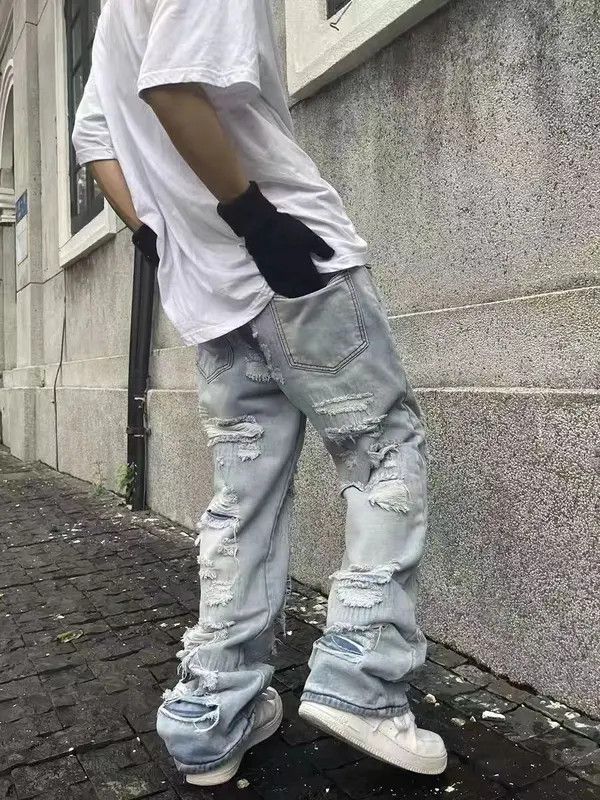 Japanese Brand Vintage street hip-hop washed and distressed ripped jeans Size US 28 / EU 44 - 5 Thumbnail