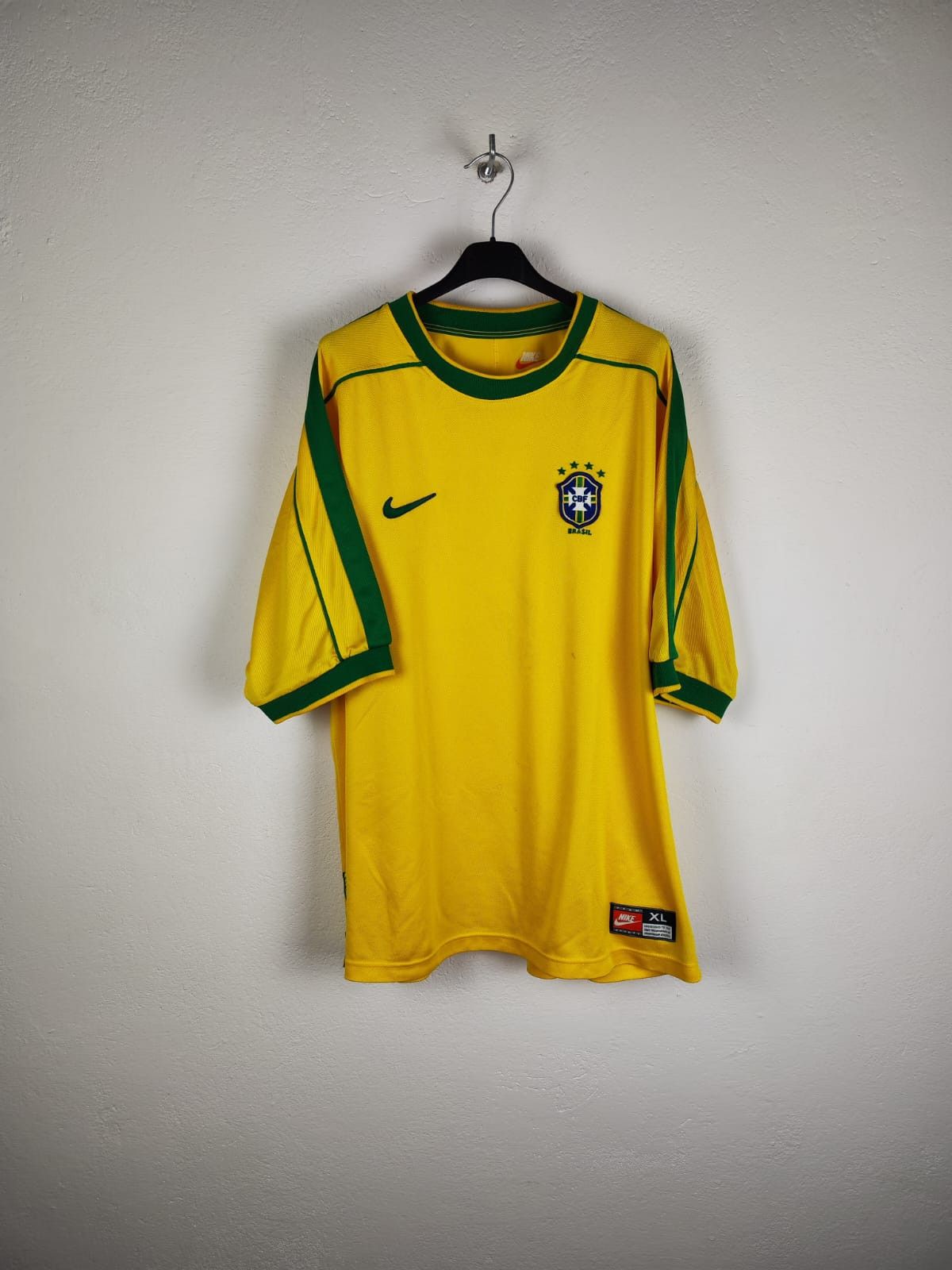 image of Brazil Nike 1998/00 Home Shirt in Yellow, Men's (Size XL)