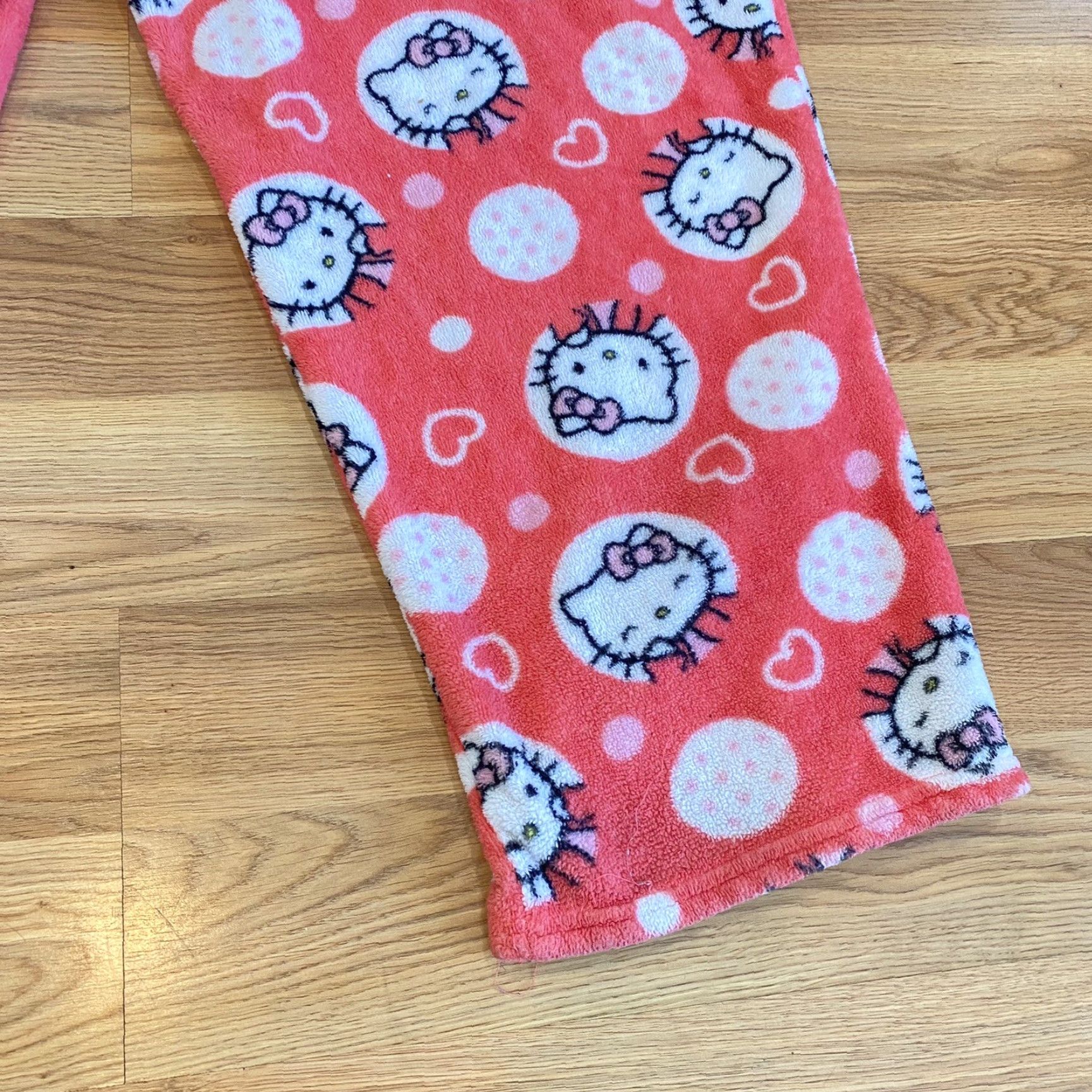 Vintage Sanrio Hello Kitty Pajama Pants Pink Peach 3XL Elastic Waist Womens Plus Fleece Sleep Pants 90s Whimsical Hearts Polka Dots Comfort Cozy Plush Size 40" / US 18 - 5 Thumbnail