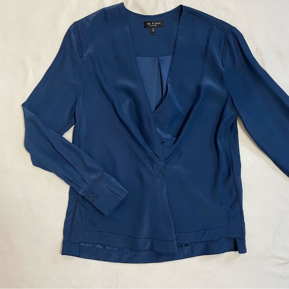 Rag & Bone Rag & Bone Shields Silk Long Sleeve Cobalt Blue Top Blouse Size S / US 4 / IT 40 - 6 Thumbnail