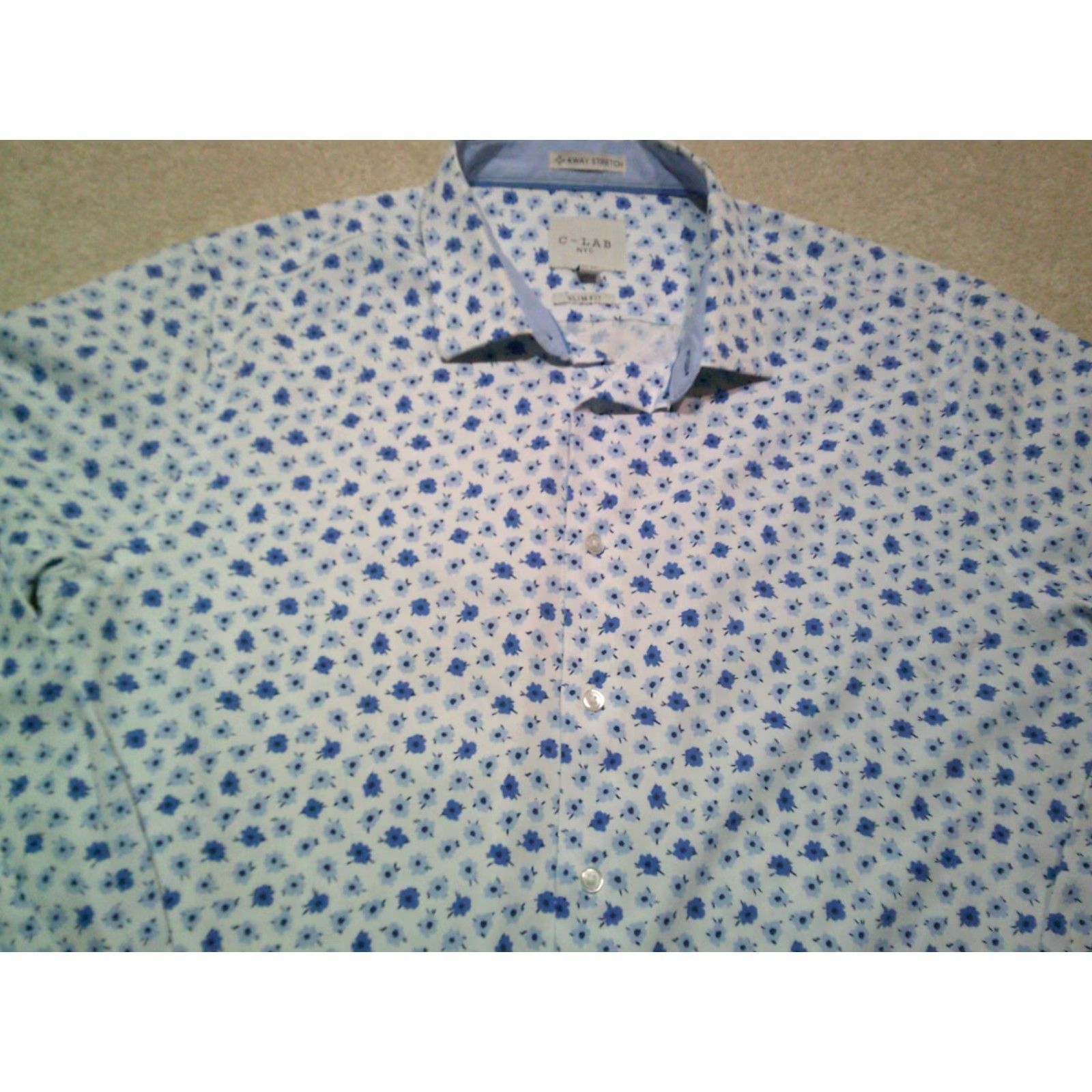 Vintage C-Lab NYC 4 Way Stretch Button Up Shirt Mens XL White Blue Floral Size US XL / EU 56 / 4 - 3 Thumbnail