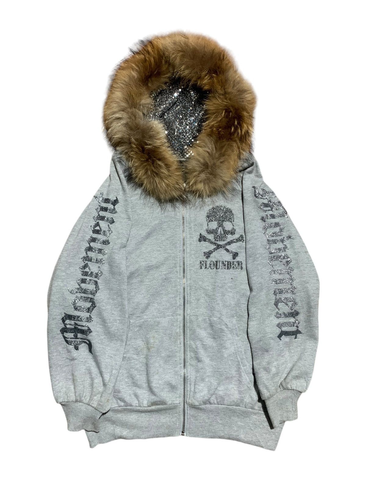 Plein Beaute baggy glitter skull poem fur hoodie oversized
