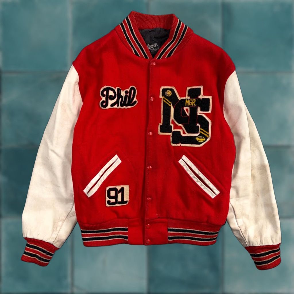 Vintage VTG Vintage Brand Nelson 70s Varsity Jacket Letterman USA Made Leather Collegiate 44 Red Phil Size US S / EU 44-46 / 1 - 1 Thumbnail