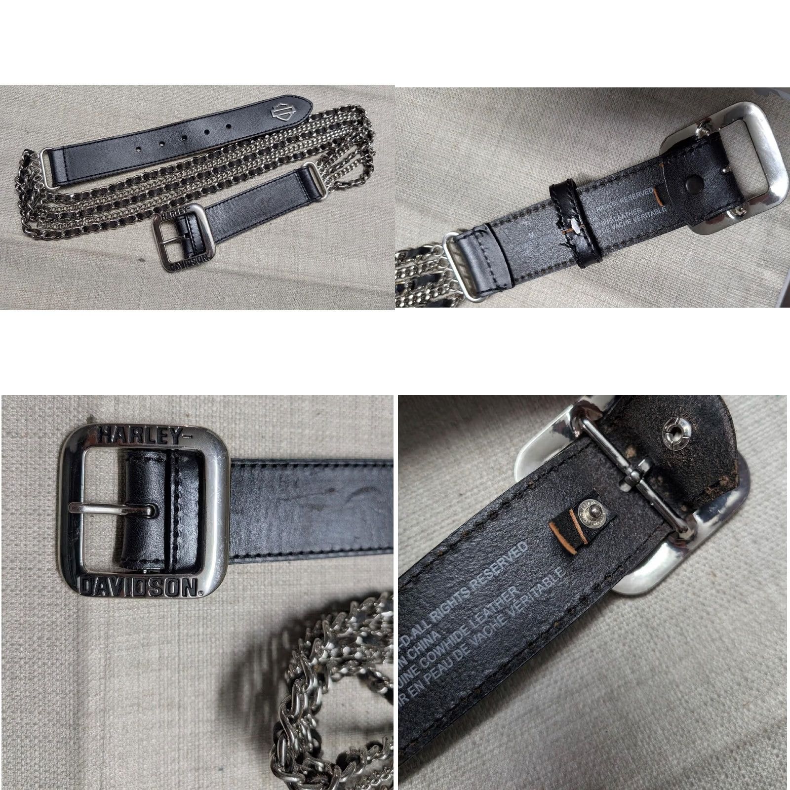 Harley Davidson Harley-Davidson belt 34 black leather chain-link buckle belt Western Punk Y2K Mens Size 34 - 8 Thumbnail