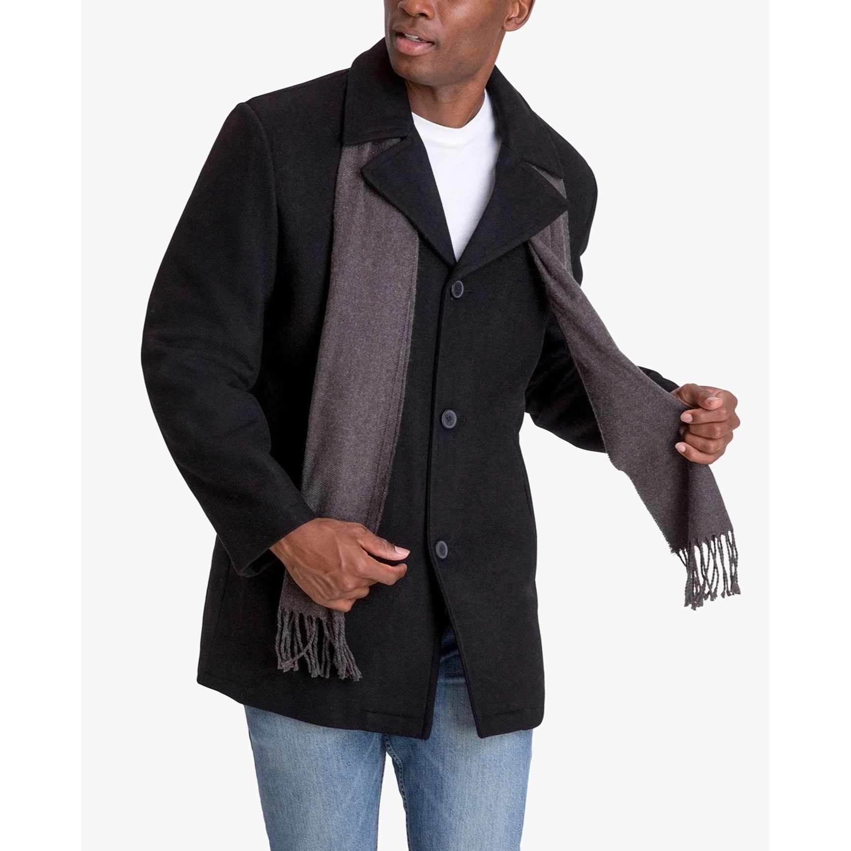 London Fog London Fog Men Amity Wool Blend Jacket Coat with Scarf Black Size US M / EU 48-50 / 2 - 15 Thumbnail