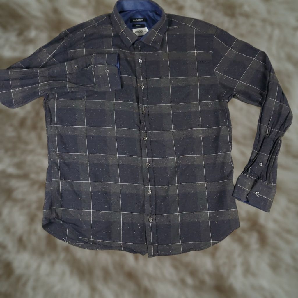 BUGATCHI Bugatchi Shirt Mens XL Gray Plaid Shaped Fit Button Up Long Sleeve Size US XL / EU 56 / 4 - 1 Thumbnail
