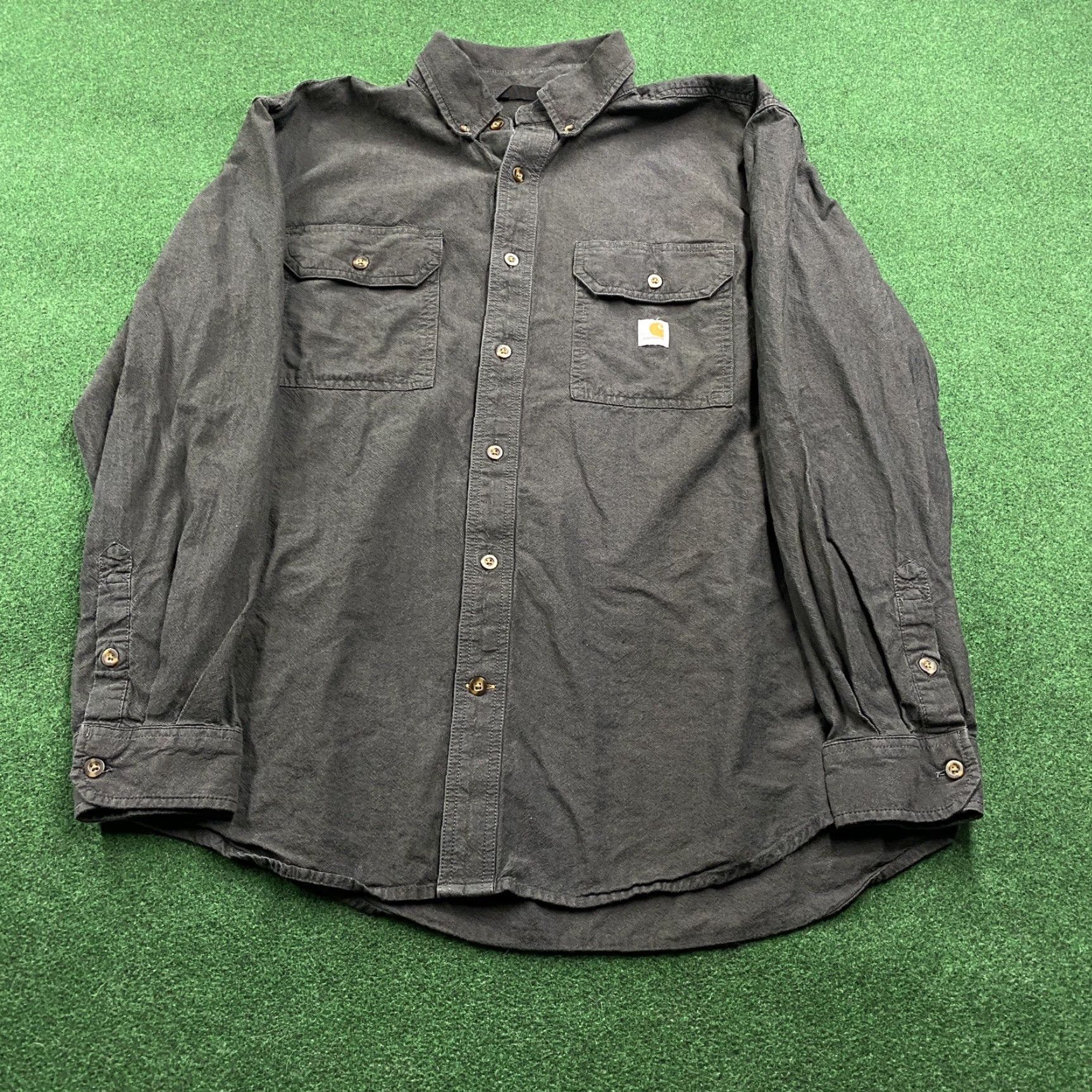 Carhartt VINTAGE Carhartt Shirt Mens L Charcoal Gray Loose Fit Work Button Up Shirt Size US L / EU 52-54 / 3 - 2 Thumbnail