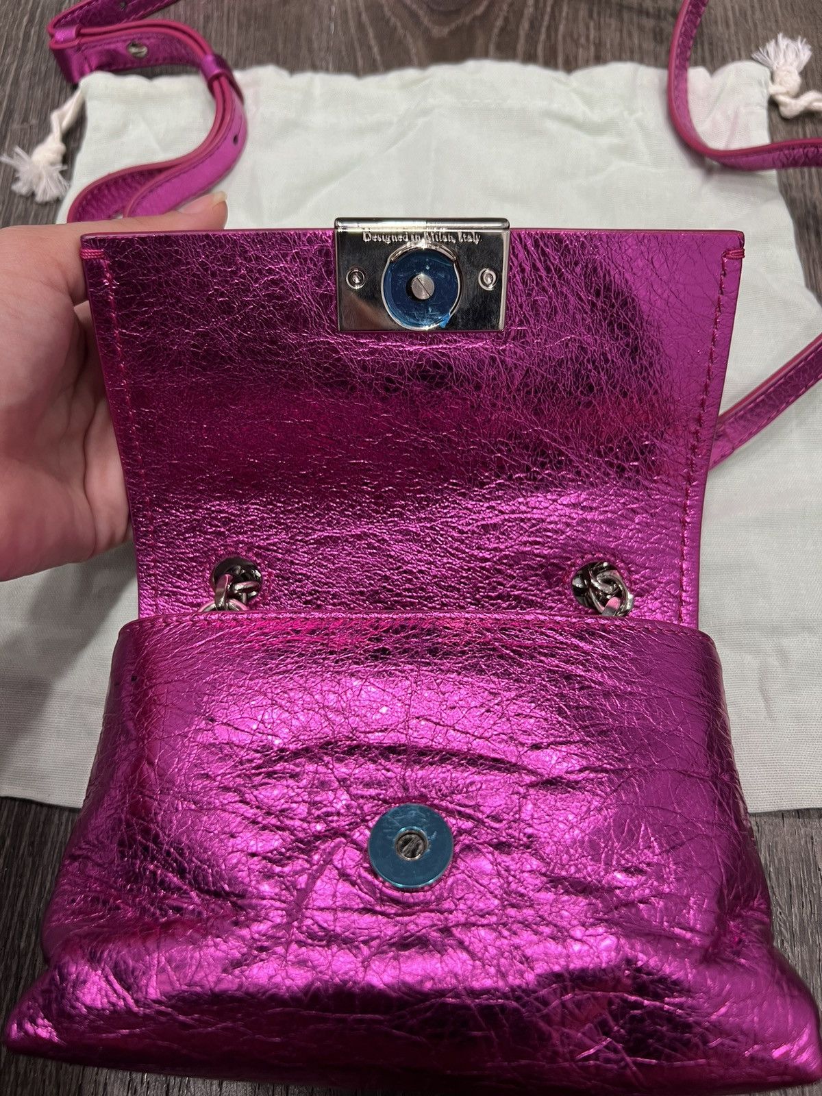 Off-White Off-White Laminate Small Metallic Shoulder Bag Fuchsia New Size ONE SIZE - 3 Thumbnail