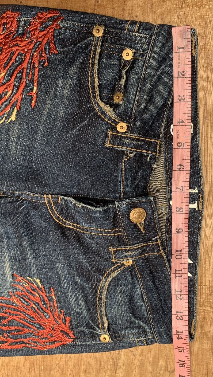 Japanese Brand Rare Sword Jean 44 Peace Embroidered Flare Denim Pants Size US 29 - 21 Thumbnail