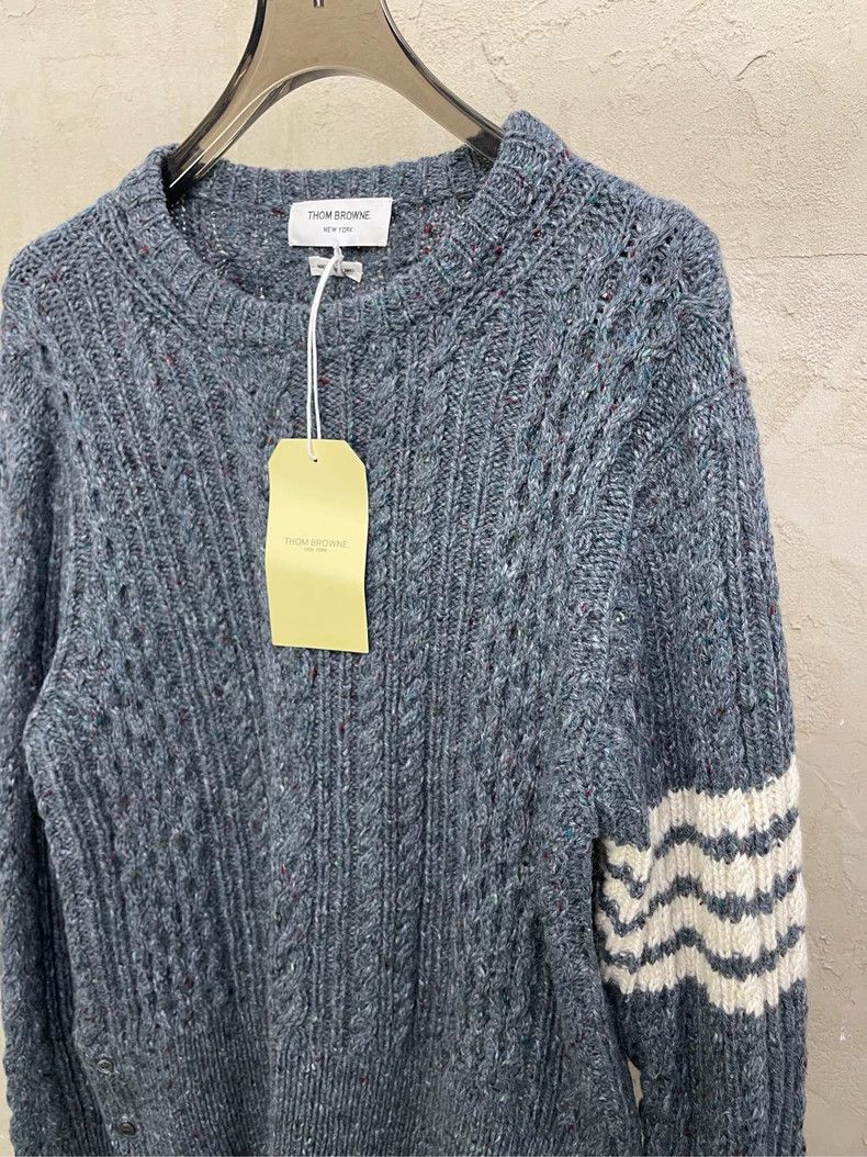 Thom Browne Thom browne Blue-gray four-striped knitted round-neck wool Size US XXL / EU 58 / 5 - 3 Thumbnail