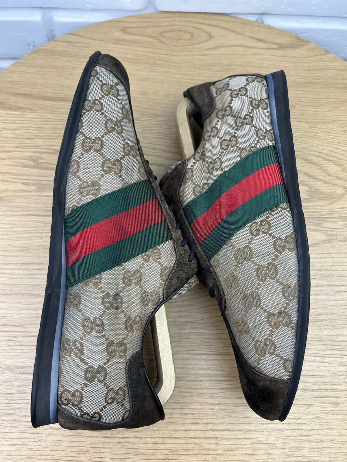 Gucci GUCCI Sneakers Low Top Shoes GG Monogram Web Stripe Beige Size US 9.5 / EU 42-43 - 9 Thumbnail