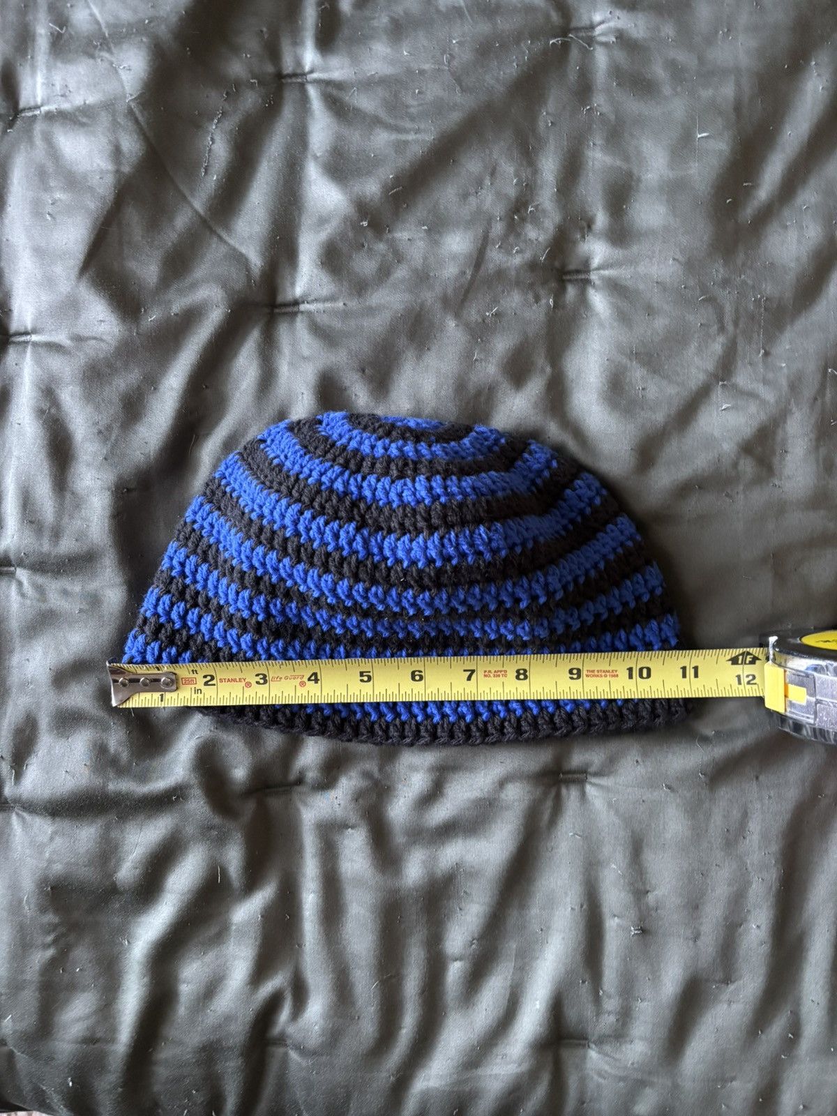 Handmade Blue & Black Striped Beanie Size ONE SIZE - 5 Thumbnail