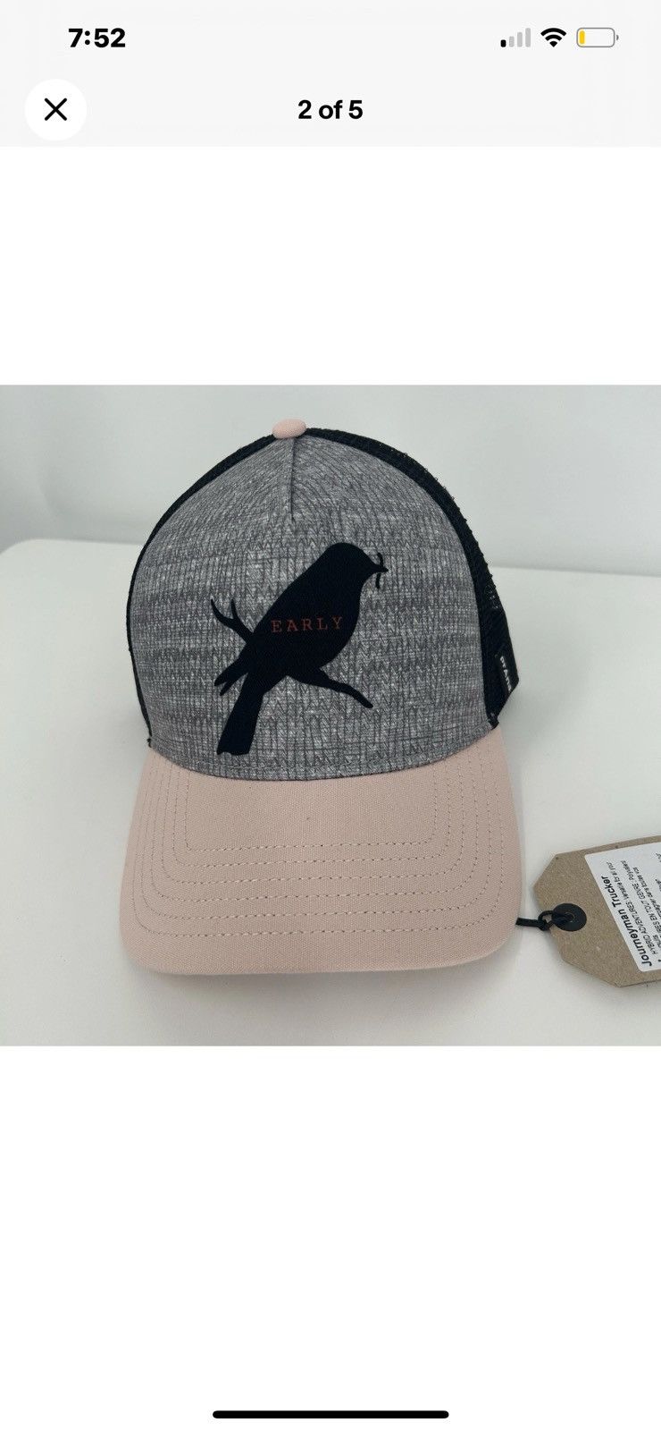 Prana PrAna hat gray and pink with bird logo NWT Size ONE SIZE - 3 Thumbnail