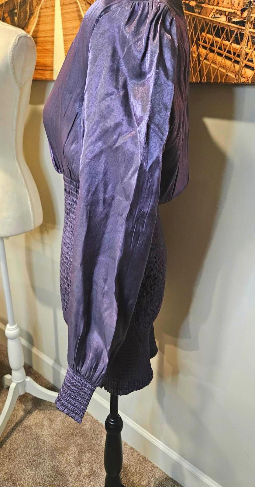 Designer Heart & Heels Elegant Purple Smocked Dress #H171 Size M / US 6-8 / IT 42-44 - 4 Thumbnail