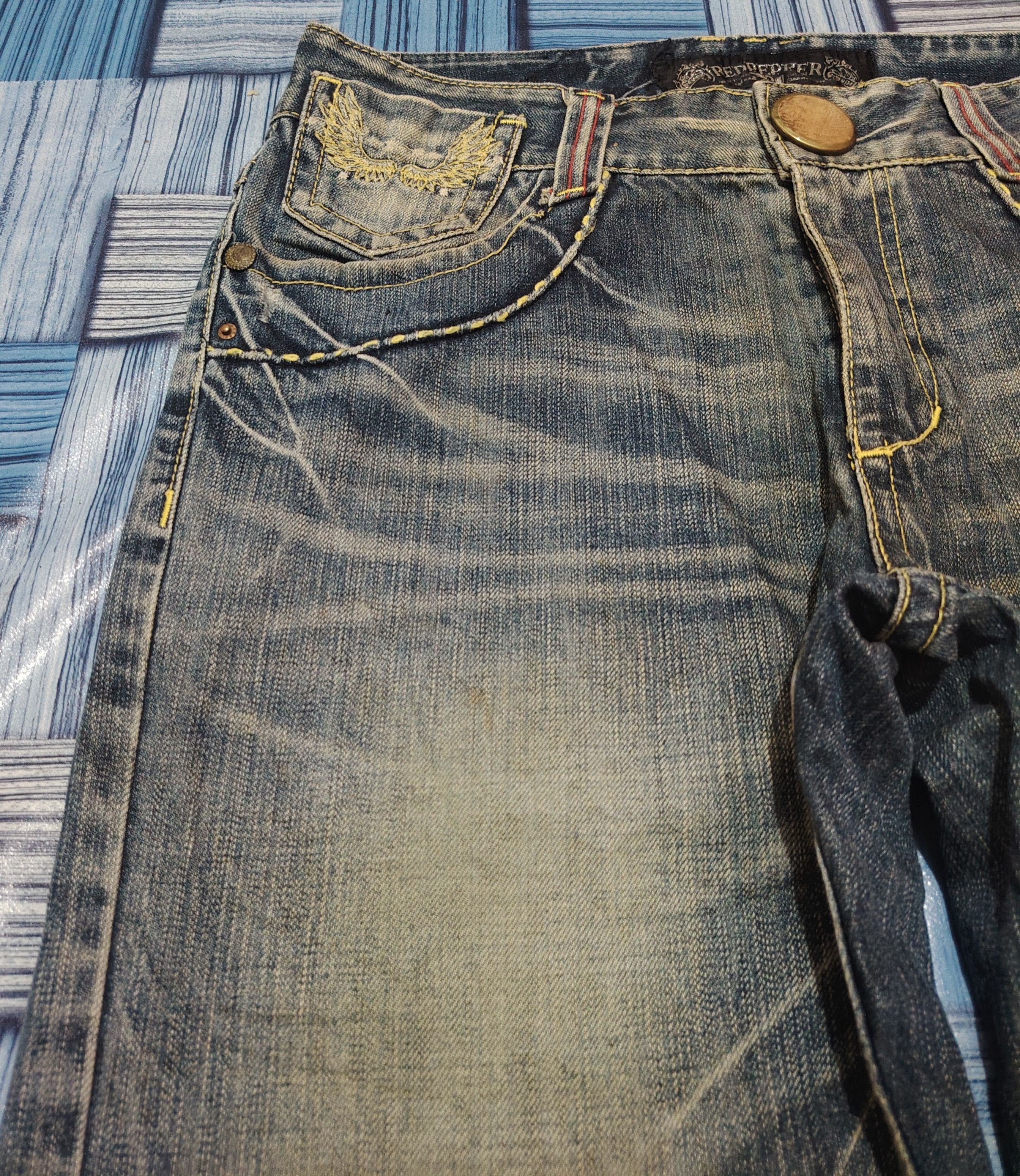 Japanese Red Pepper Flared Jeans Distressed Denim