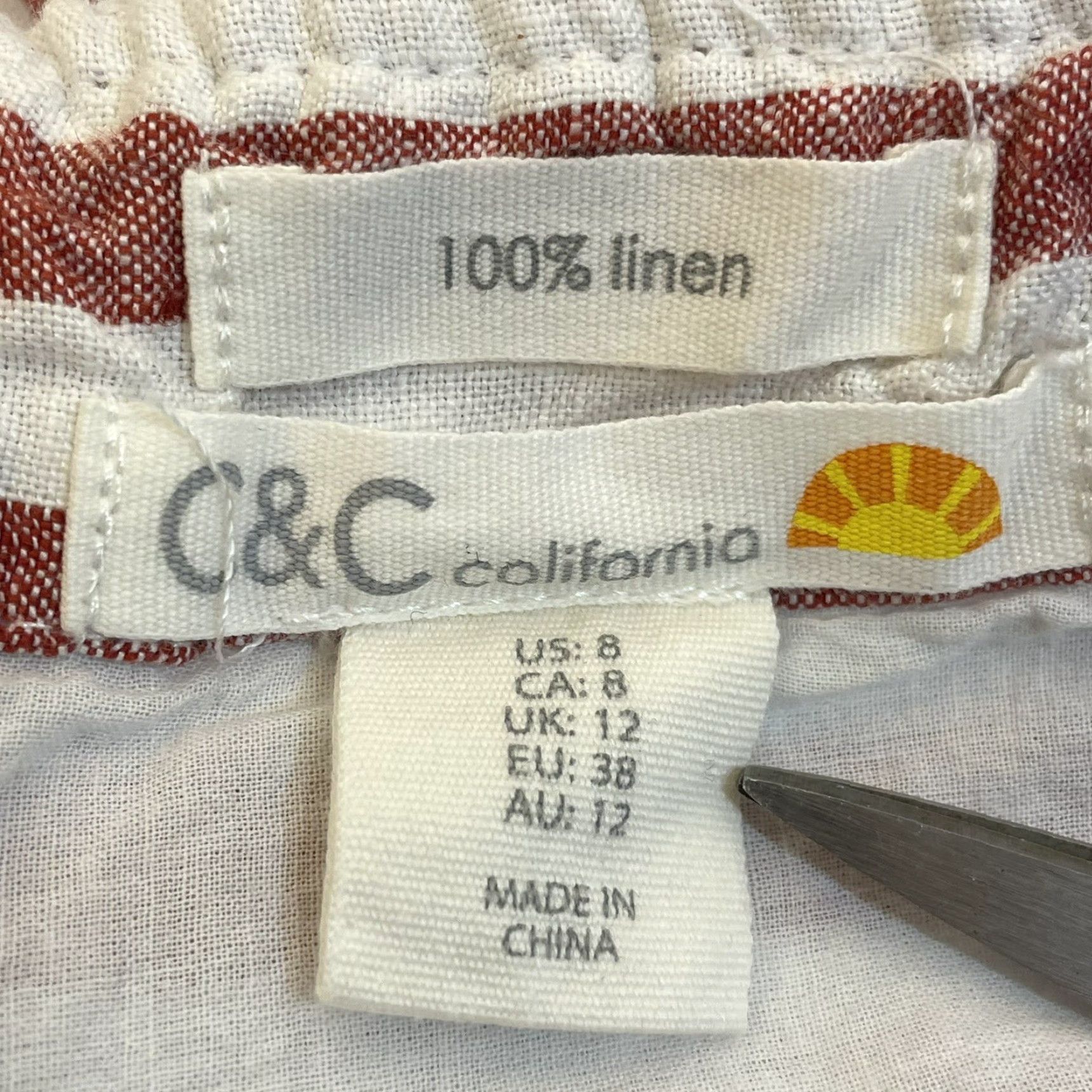 Vintage C&C California Romper Size 8 100% Linen Light Maroon White Stripes Spaghetti Strap Sleeveless Wide-Leg Casual Adult Womens Regular Fit Vintage: No Size 30" / US 8 / IT 44 - 7 Thumbnail