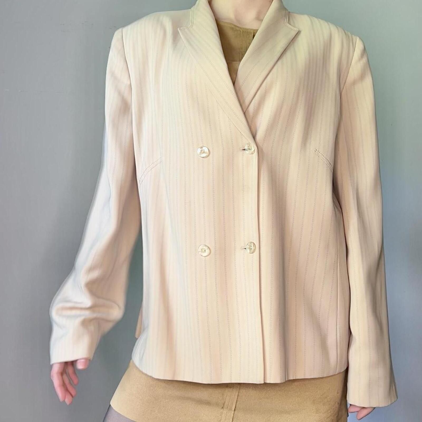 Bill Blass Vintage 80s Bill Blass Cream Pinstripe Blazer Size XL / US 12-14 / IT 48-50 - 6 Thumbnail