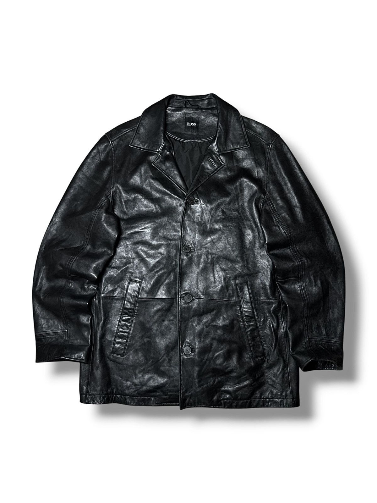 Hugo Boss Vintage 90s Y2K Hugo Boss Leather Jacket Coat Avantgarde Size US L / EU 52-54 / 3 - 3 Thumbnail