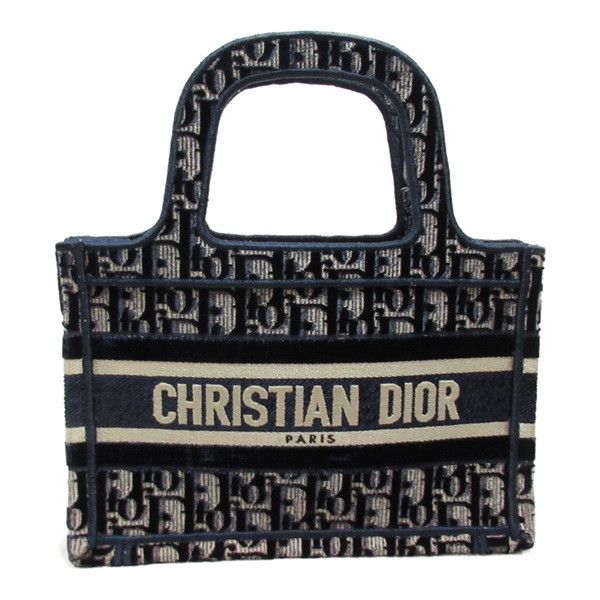 image of Dior Mini Oblique Canvas Book Tote in Blue, Women's