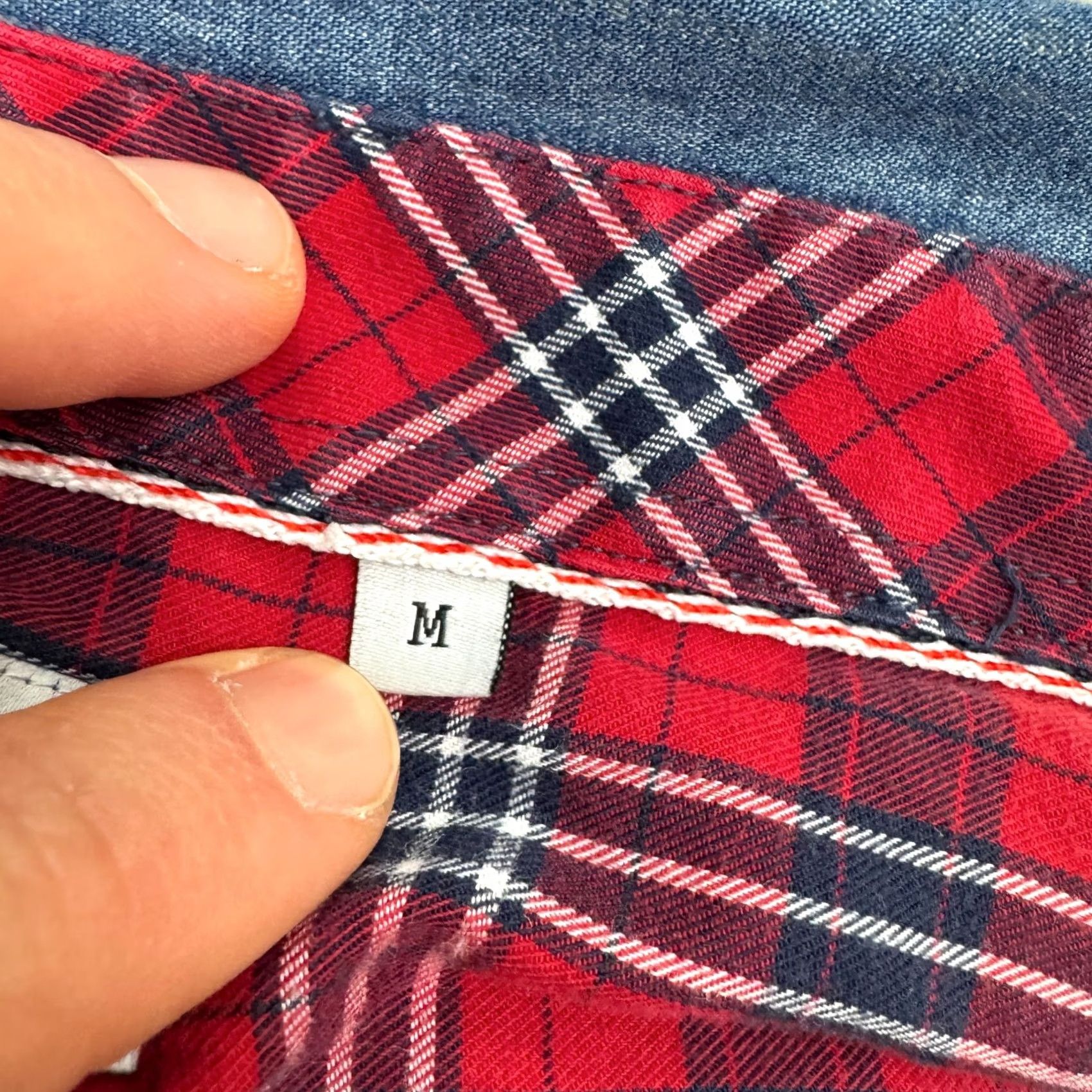 Vintage 7 Diamonds Button-Up Shirt Mens Medium Chambray Plaid Blue Red Casual Short Sleeve Casual Shirt Mens Regular Fit Size US M / EU 48-50 / 2 - 7 Thumbnail
