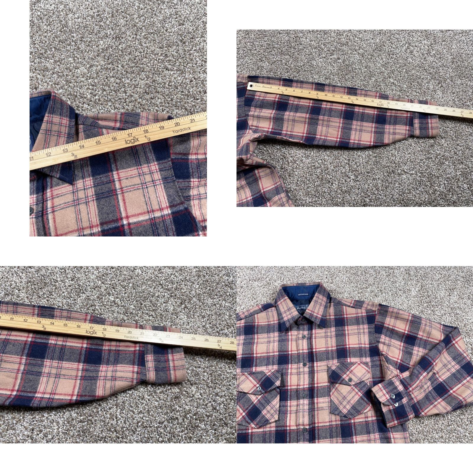 Vintage Jean Phillipe Wool Flannel Shirt Large Beige Blue Plaid Button-Up Long Sleeve Casual Mens Size US L / EU 52-54 / 3 - 8 Thumbnail