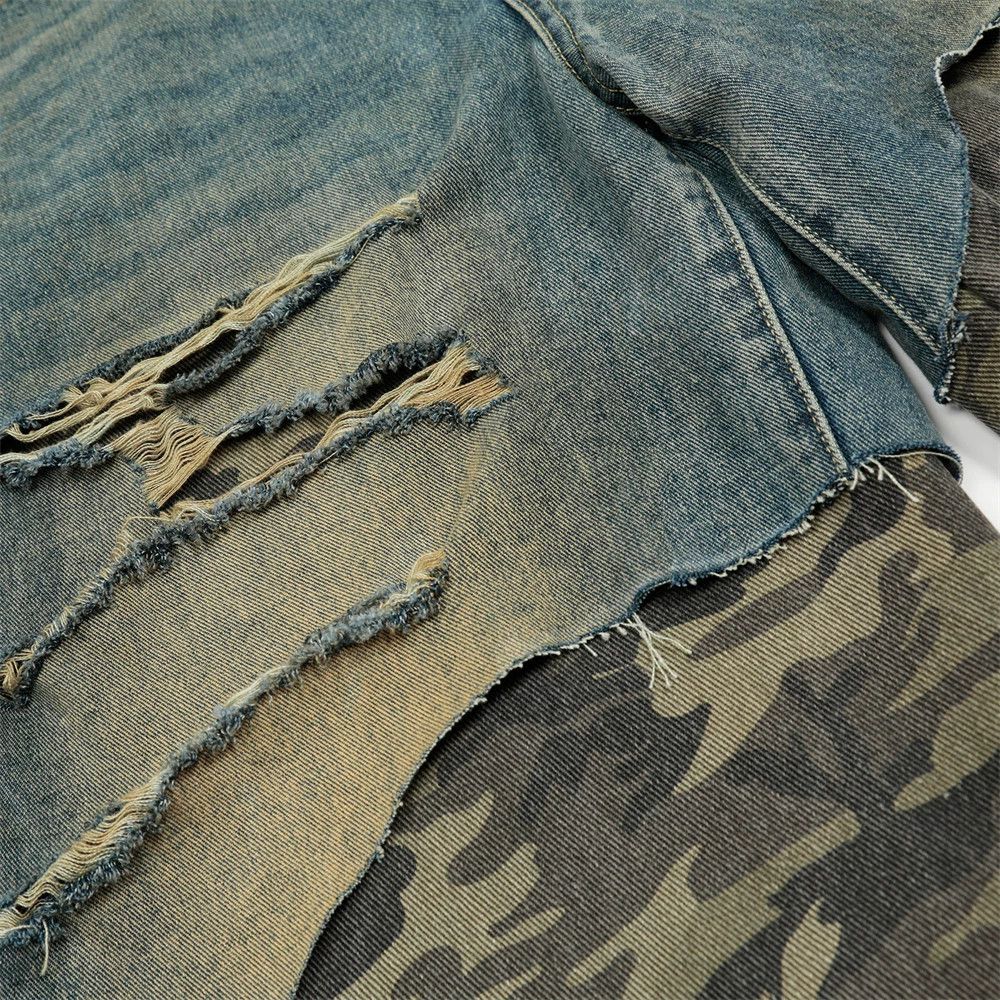 Jean Men's washed raw-edge distressed camouflage denim shorts Size US 32 / EU 48 - 6 Thumbnail