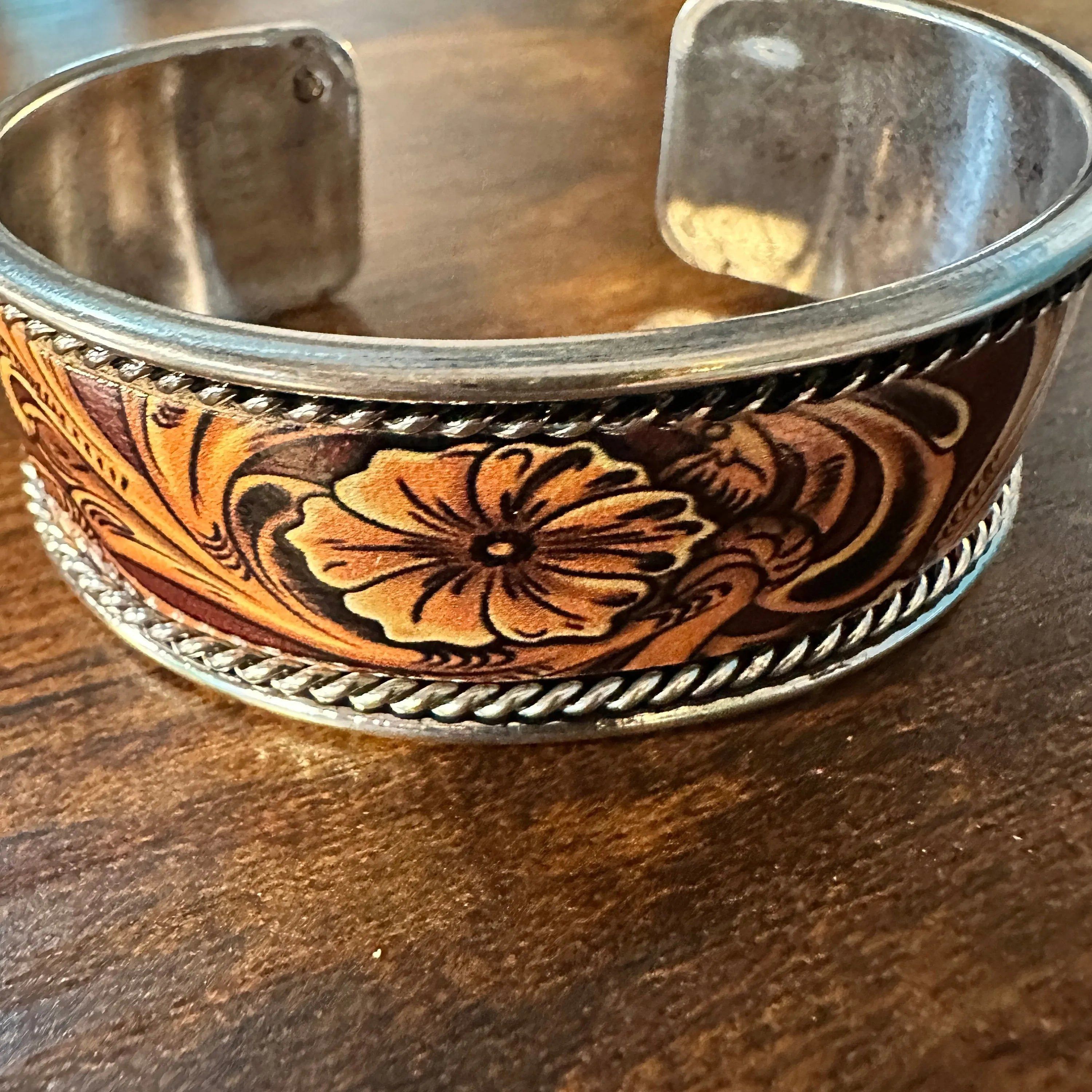 Other Handcrafted Boho Western Brown Floral Scroll Lace Wide Cuff Size ONE SIZE - 3 Thumbnail