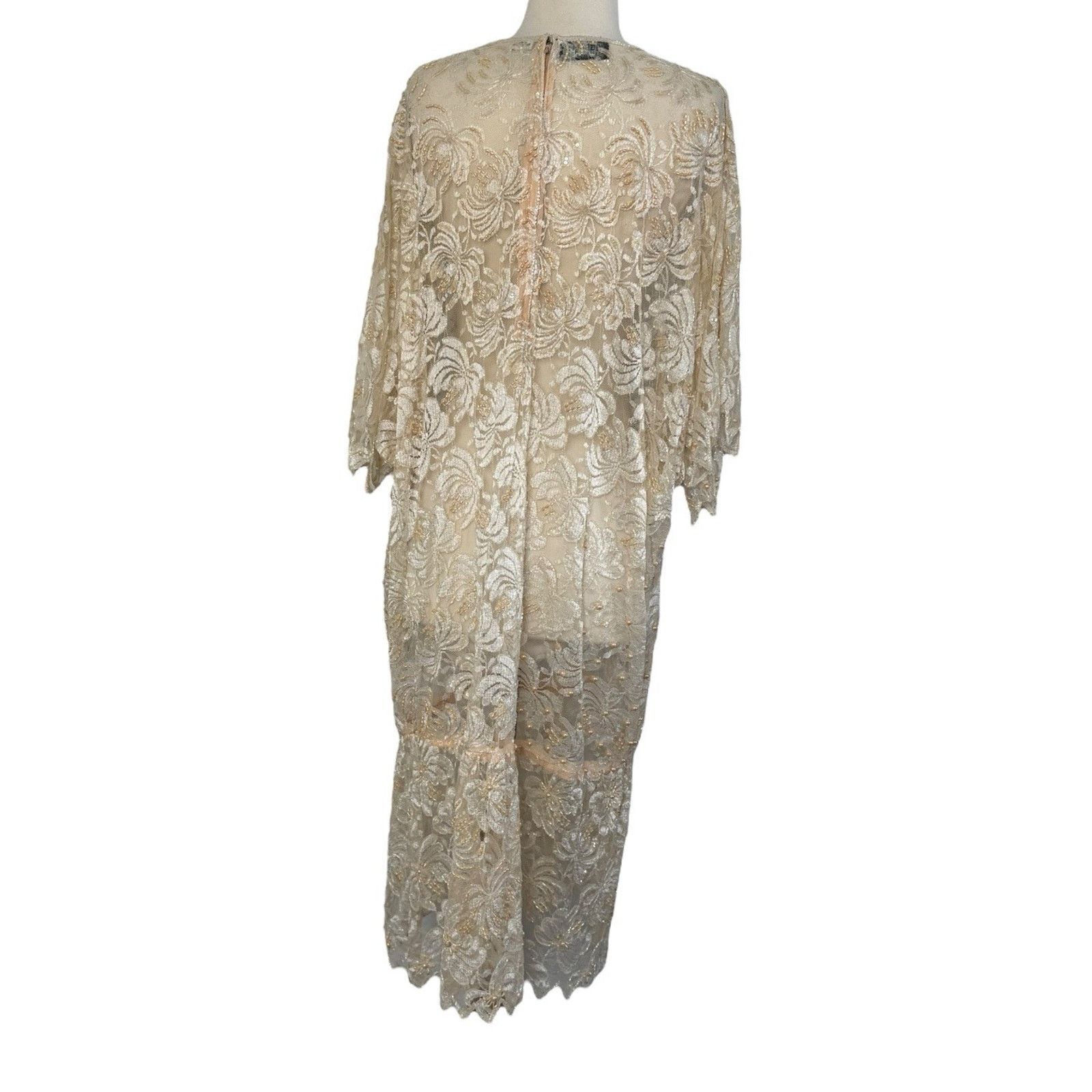 Other JAGSWEAR Vintage 100% Silk Shear Beaded 40s Flapper Dress 3X Size 3XL / US 20-22 - 9 Thumbnail