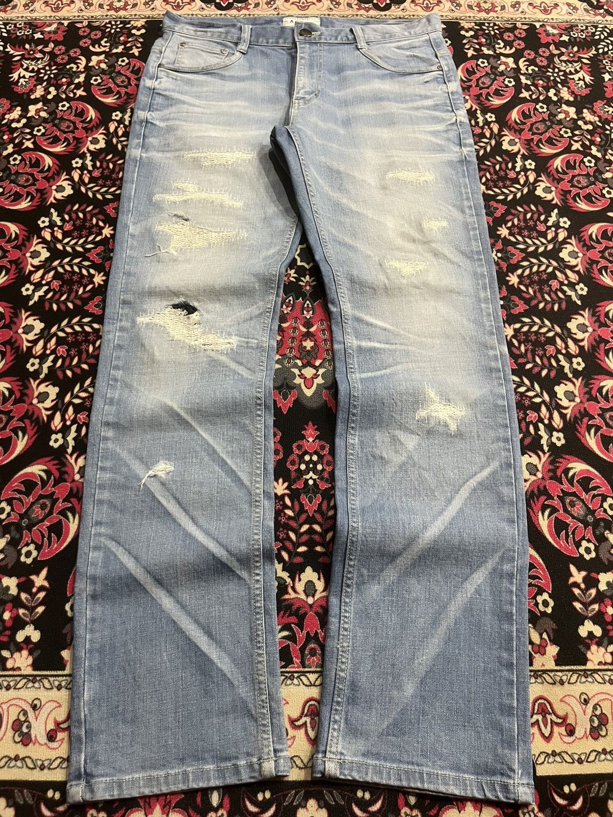 Japanese Brand Vintage Arix Jeans Blue Wash Sashiko Stitching Striaght Jean Size US 34 / EU 50 - 1 Thumbnail