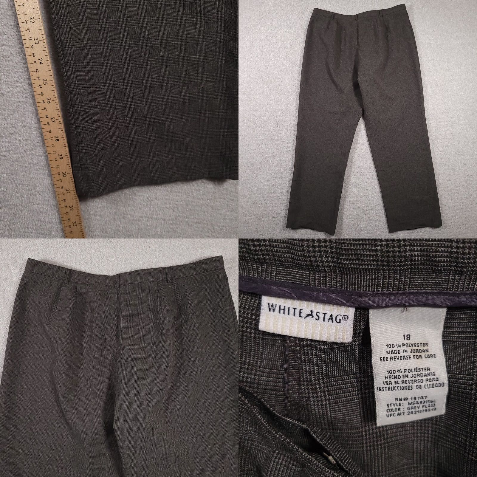 Vintage White Stag Pants Women's 18 Gray Plaid Wide-Leg High Rise Dress Pants Size 40" / US 18 - 8 Thumbnail