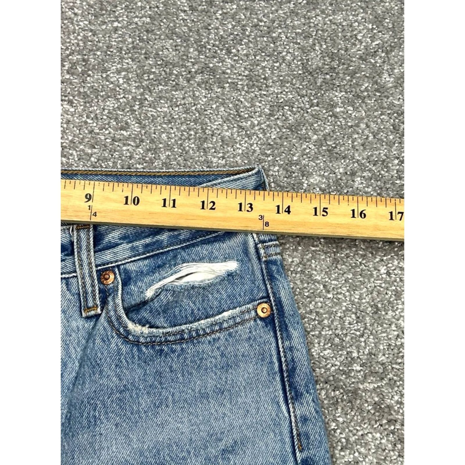 Levi's Levi's Wedgie Jeans Womens 25 Blue Distressed Logo Mid Rise Straight Leg 27x28 Jeans Size 42" / US 20 - 5 Thumbnail