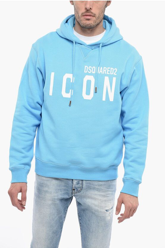 image of Dsquared2 Fleece Cotton Icon Hoodie in Light Blue, Men's (Size Small)