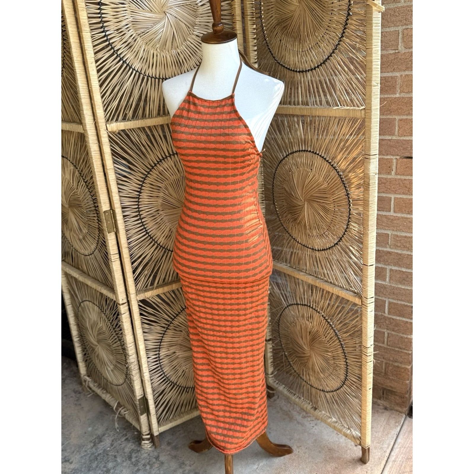 Zara VINTAGE HALTER NECK LONG DRESS Zara Orange Green Knit Body Con New With Tag Small Size S / US 4 / IT 40 - 4 Thumbnail